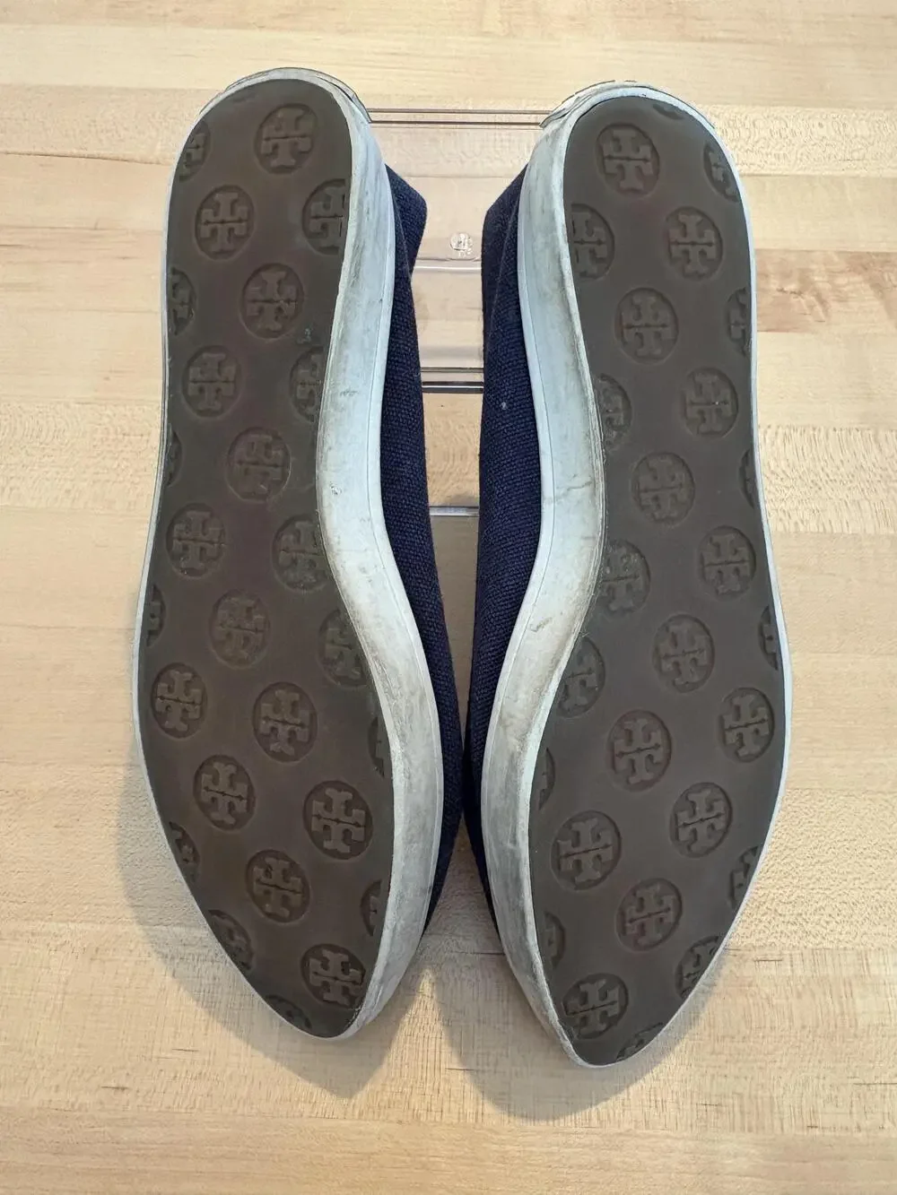 Tory Burch Shoes Womens Size 6 Navy Gold Logo Canvas Bow Ballet Flats Casual
